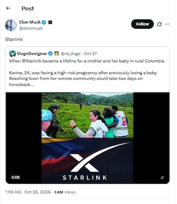Debido a este mensaje de Musk, el Urabá antioqueño fue mencionado por el gobernador como posible sede de infraestructura aeroespacial de SpaceX - crédito @elonmusk/X