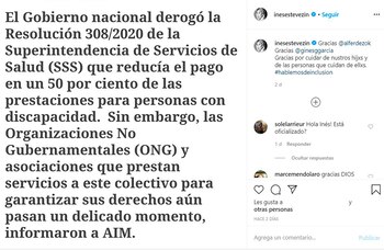 Inés agradeció públicamente al Gobierno