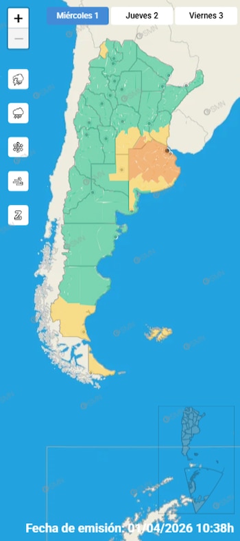 Las alertas por tormentas y vientos en el país (SMN)