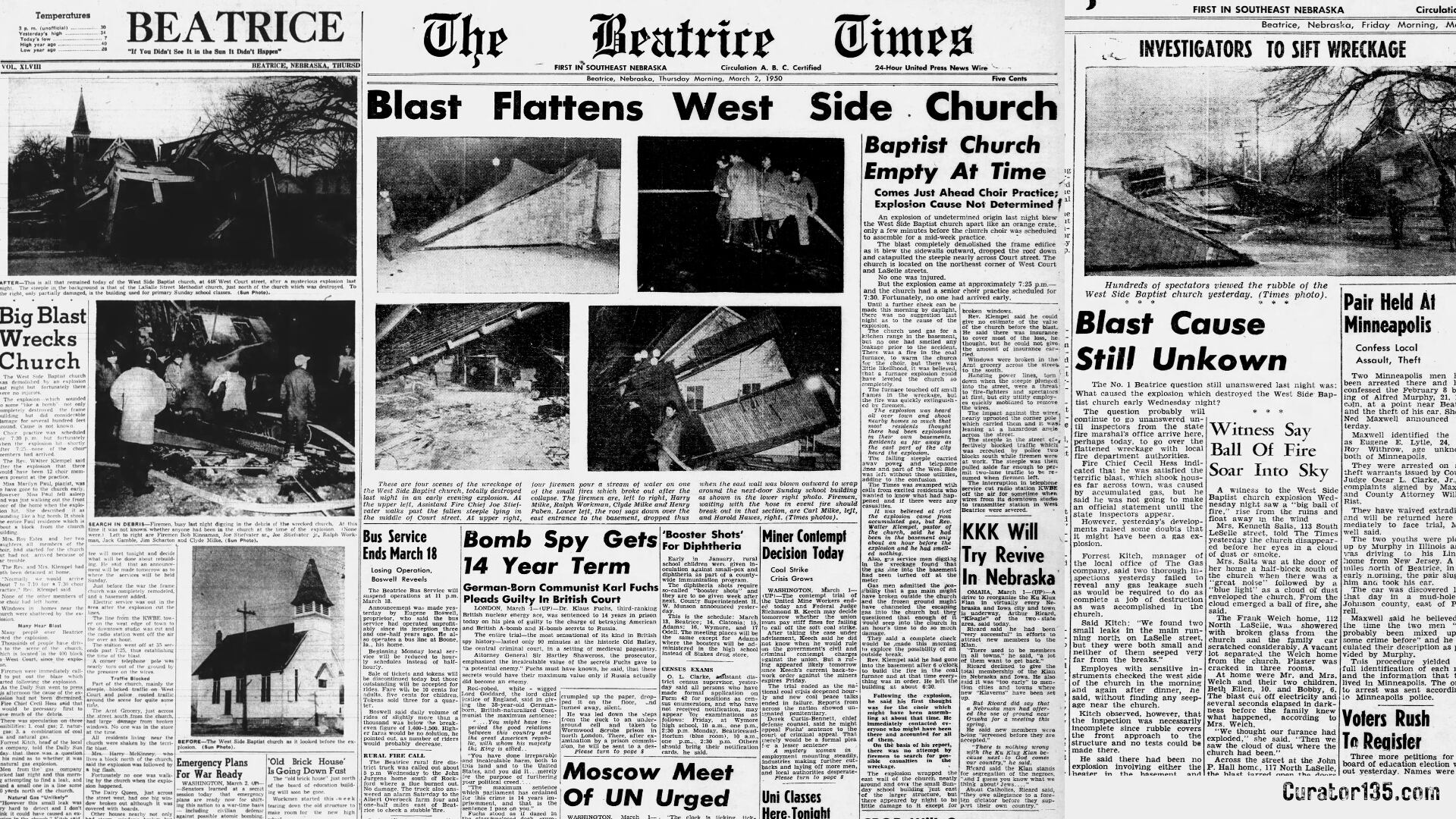 La prensa cubrió ampliamente la explosión de la iglesia en Beatrice