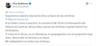 El alcalde Federico Gutiérrez respondió respaldando la postura de Gaona y reiterando su posición sobre el M-19 y las víctimas del conflicto armado - crédito @FicoGutierrez/X