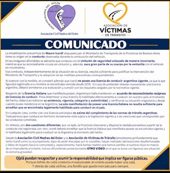 Documento digital con la palabra Comunicado en letras grandes y logos de Madres del Dolor y la Asociación de Víctimas de Tránsito