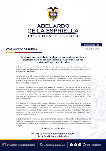 O futuro governo explicou que a sua proposta de apoio à Venezuela procura participar através da cooperação humanitária e com pleno respeito pela soberania dos países vizinhos. - crédito @defensoresco/X