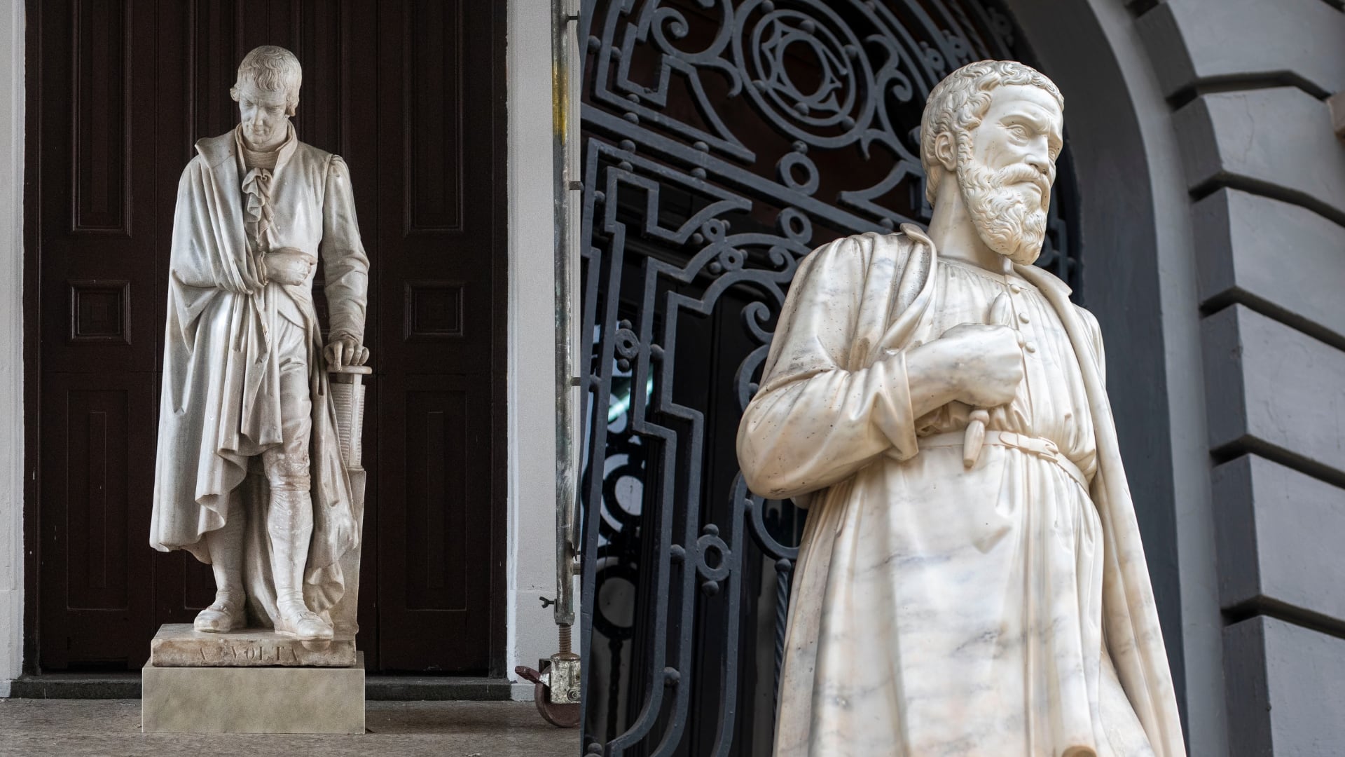 Las reproducciones permiten que figuras históricas como Dante, Galileo, Rafael y Miguel Ángel vuelvan a relacionarse con el espacio público limeño. Composición: Infobae