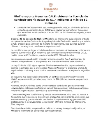 La ministra Elsa Noguera afirmó que el Gobierno busca mejorar la seguridad vial sin trasladar nuevos costos a los ciudadanos - crédito Ministerio de Transporte/X