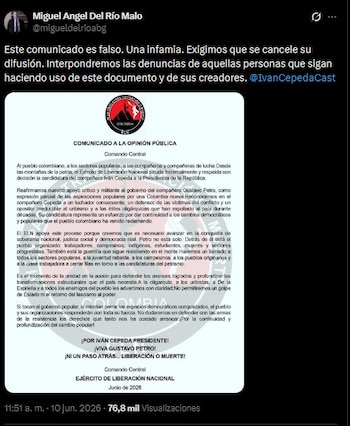 El abogado Miguel Ángel Del Río Malo rechazó la autenticidad del comunicado viral, lo calificó como una infamia y anunció acciones legales contra quienes lo difundan o lo hayan creado - crédito Miguel Ángel Del Río Malo/X