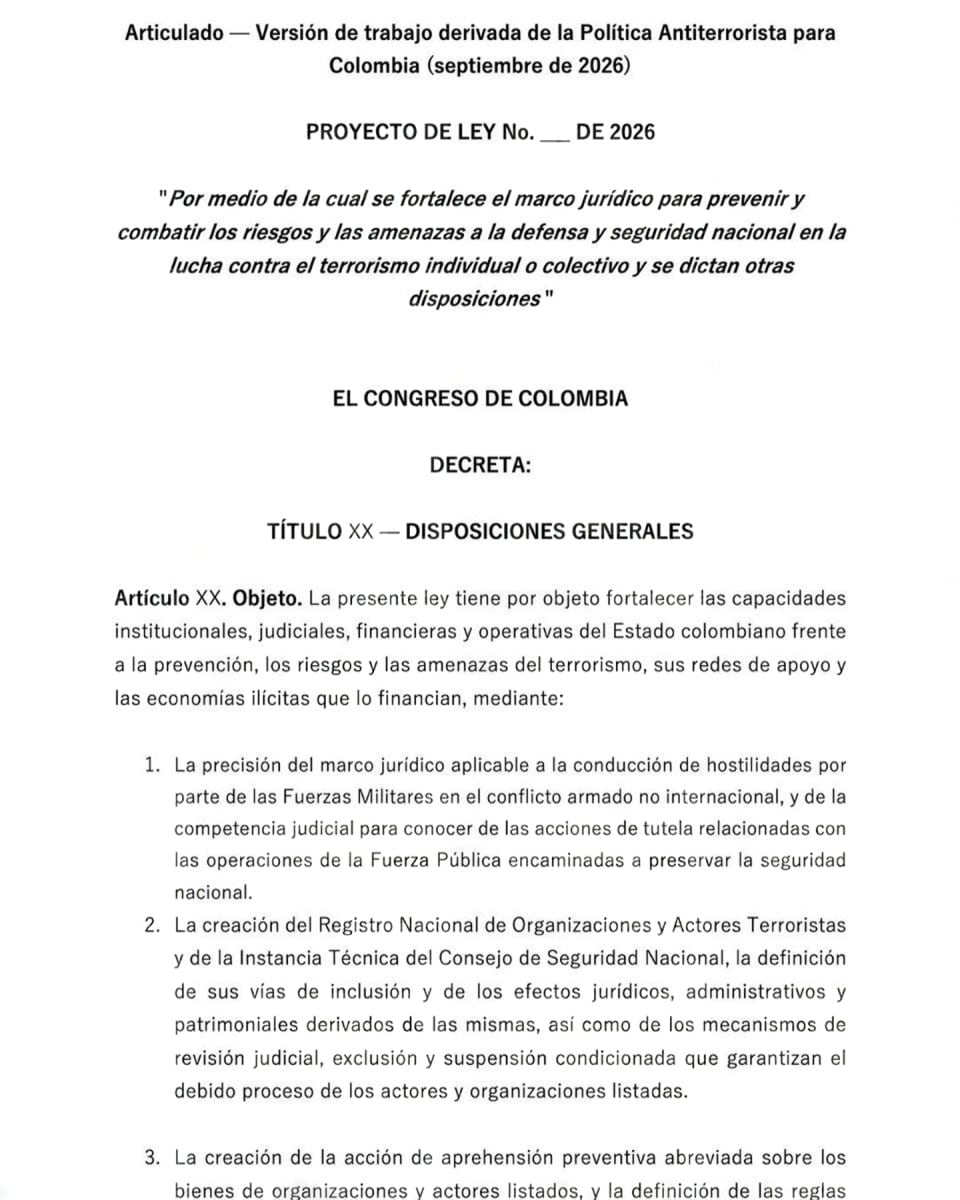 El borrador del Estatuto Antiterrorista del Gobierno de Abelardo de la Espriella busca el el congelamiento de activos - crédito Presidencia