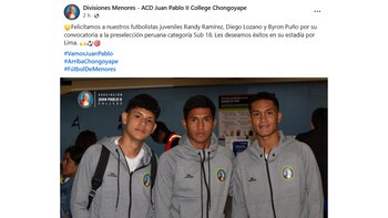 Diego Lozano, hijo de Agustín, y dos compañeros suyos de Juan Pablo II fueron convocados para la preselección sub 18.