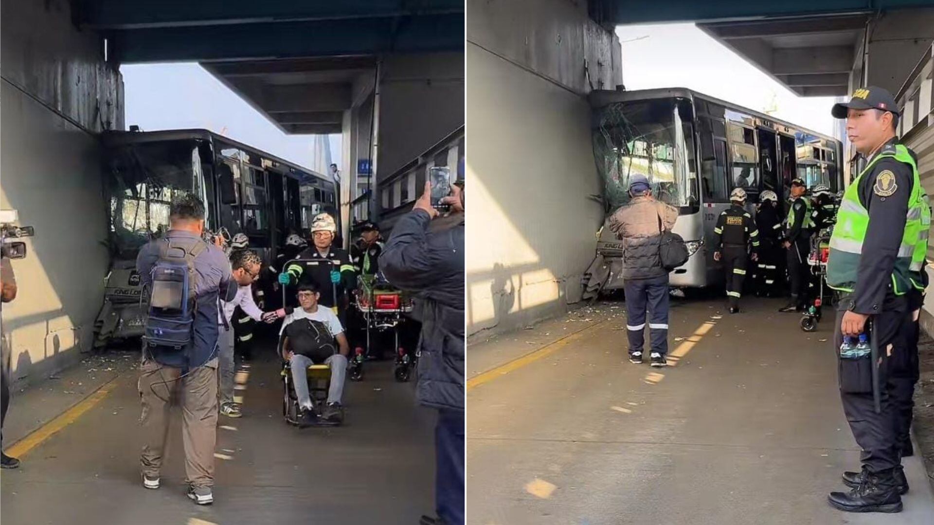Las imágenes captadas muestran la parte frontal del bus del Metropolitano completamente destruida tras incrustarse en la base del puente México, en La Victoria.