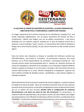 La USO señala que Alberto