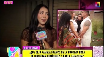 ¿Sin bendición? Pamela Franco reacciona a la boda de Christian Domínguez y Karla Tarazona y cuestiona ritual ancestral. Captura: Amor y Fuego.