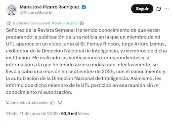 La legisladora indicó que la verificación interna confirmó la autorización oficial para el encuentro, pero remarcó que ella no dio consentimiento para la asistencia de su colaborador ni fue informada - crédito captura de pantalla @PizarroMariaJo / X