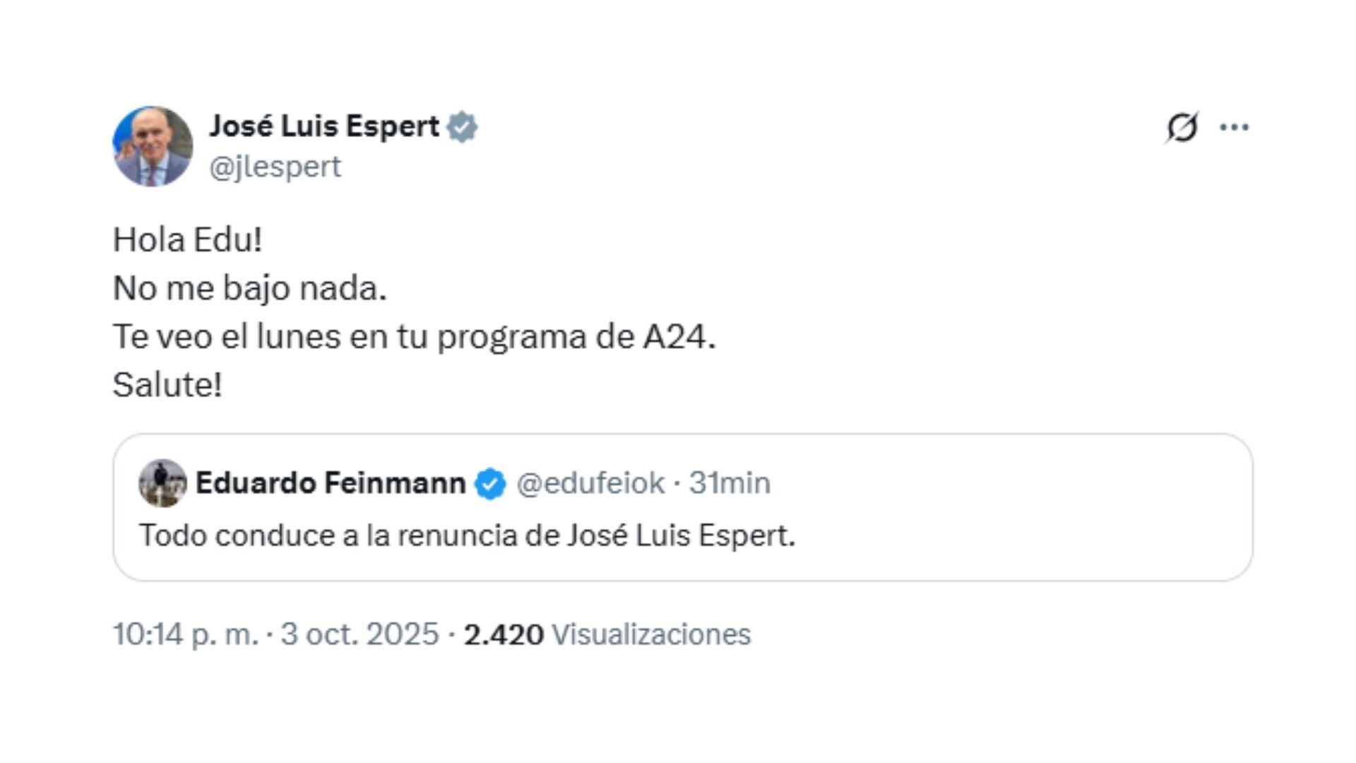 José Luis Espert ratificó su candidatura a diputado