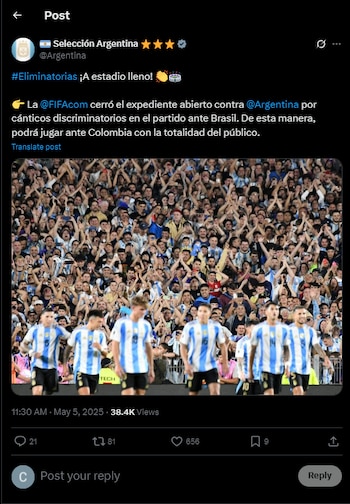 La Albiceleste tendrá público en el partido ante la Tricolor en el partido por las Eliminatorias Sudamericanas - crédito @Argentina / X