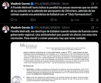 Tuits de Vladimir Cerrón mientras