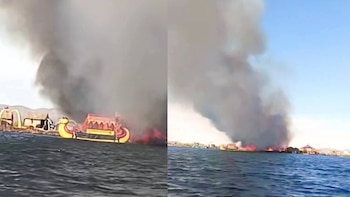 Fuego consumió dos islas flotantes de los Uros: autoridades atribuyen el siniestro a brasas de leña avivadas por fuertes vientos
