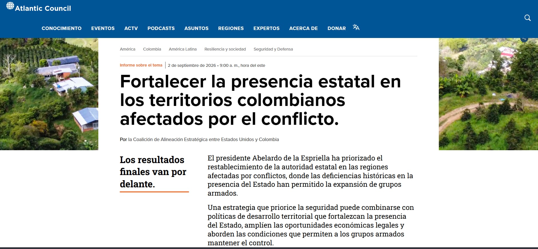 La coalición propuso priorizar las 14 zonas más disputadas, donde se concentra cerca del 80 % de los impactos humanitarios, y mejorar alertas tempranas, movilidad aérea y fluvial, y desminado - crédito Atlantic Council