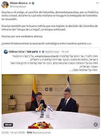 Colombia inauguró su embajada en Jerusalén durante visita oficial del canciller Omar Bula - crédito @VivianAisen/X
