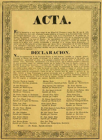Imagen del acta de la independencia, con los nombres de los diputados que la firmaron