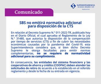 Comunicado de la SBS sobre retiro de CTS.