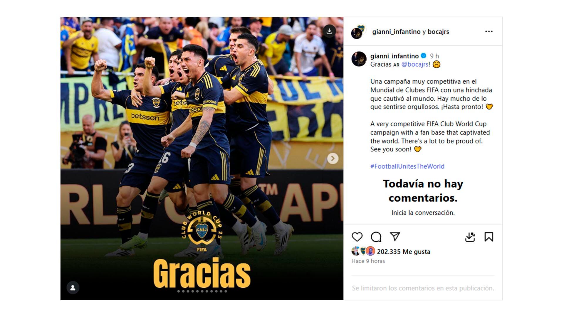 El mensaje de Infantino para Boca tras el Mundial de Clubes