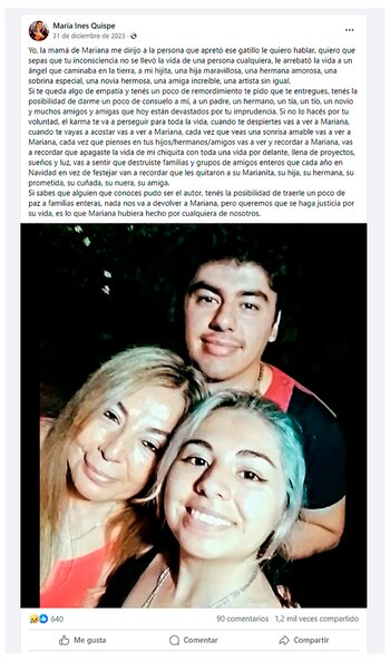 El posteo de Facebook de