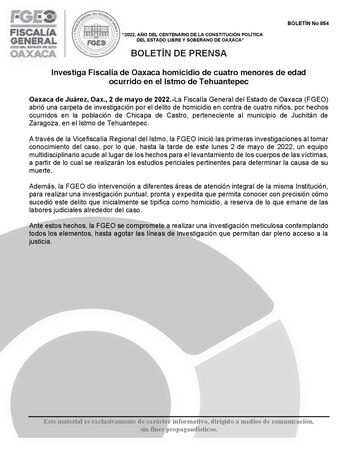 La FGE de Oaxaca informó