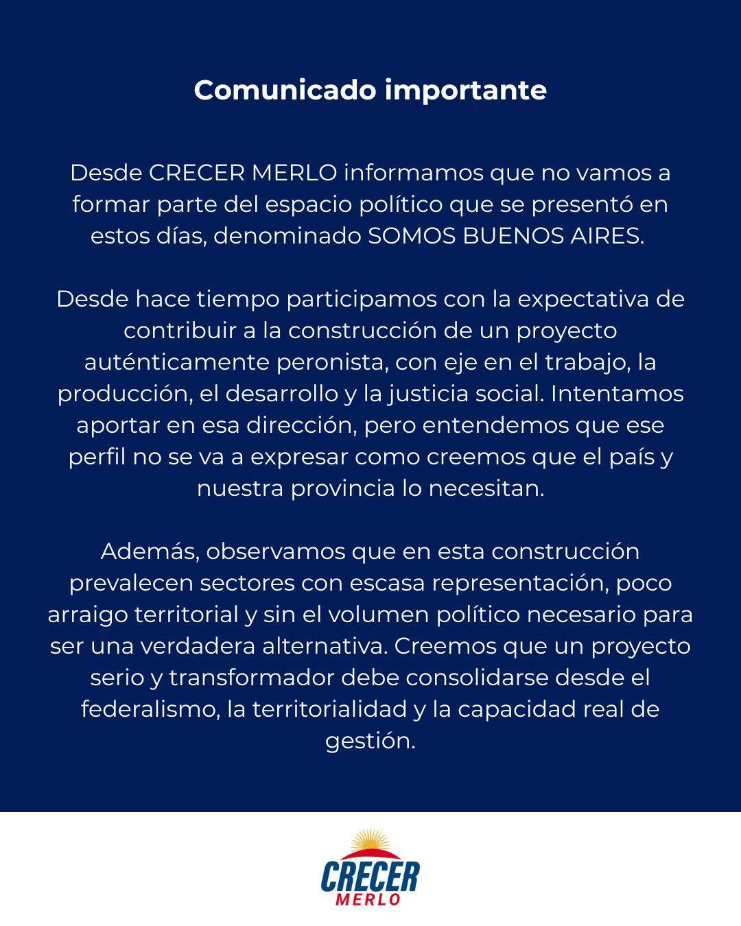 El comunicado difundido por redes sociales explicó las razones del distanciamiento político