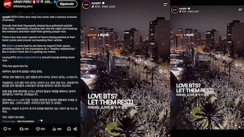 Una publicación atribuida a una cuenta coreana calificó como una “grave invasión de la privacidad” las concentraciones frente al alojamiento.