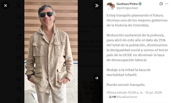 El presidente Gustavo Petro aseguró que terminará su administración tranquilo, debido a los resultados positivos que logró en materia de reducción de pobreza y otros indicadores - crédito @petrogustavo/X