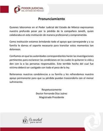 La institución envió su pésame