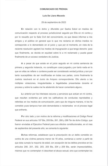 Comunicado de Luis de Llano