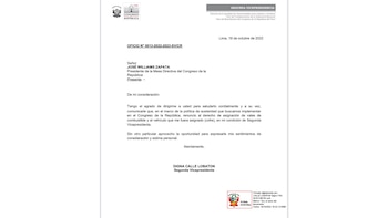 Oficio enviado al presidente del