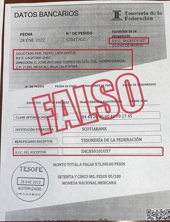 Formulario de pago apócrifo. (Foto: