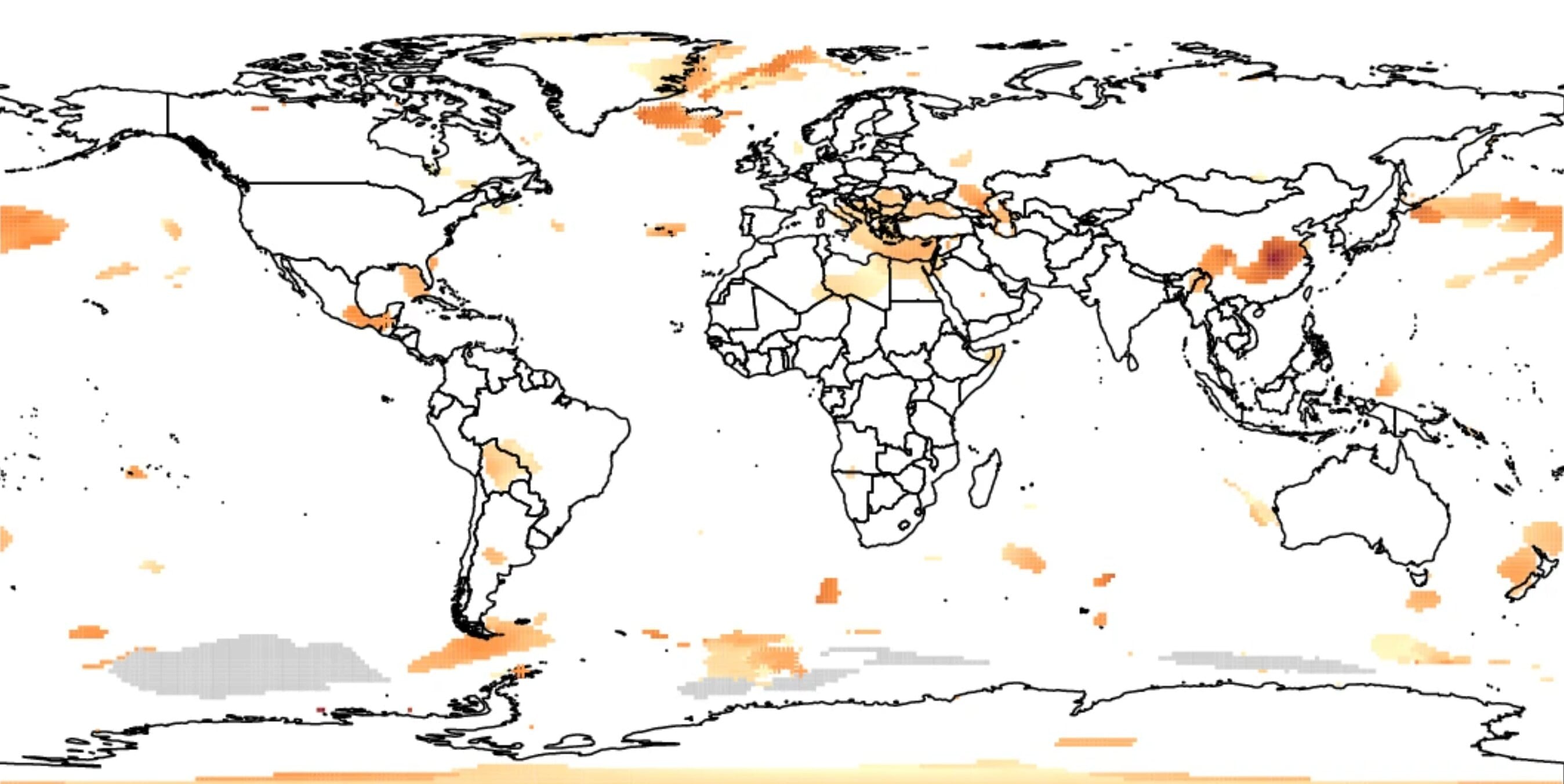 Las zonas con mayor velocidad de calentamiento superficial se concentran en las latitudes medias del hemisferio norte. (Beaulieu, C., Johnson, A., Killick, R. et al.)
