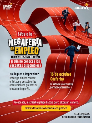 La Alcaldía de Bogotá ofrece más de 18.000 vacantes en la megaferia de empleo del 15 de octubre en Corferias - crédito @DesarrolloBta/X