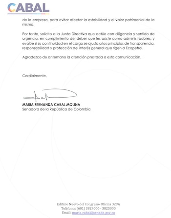Carta de María Fernanda Cabal