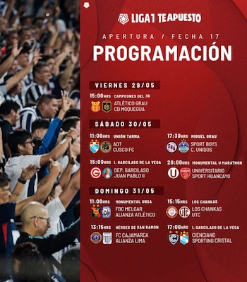Programación de la fecha 17 del Torneo Apertura de la Liga 1 2026.