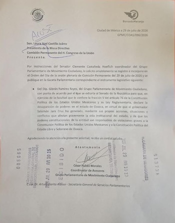 Gibrán Martínez, solicitó este martes 29 de julio ante el Senado de la República que se declare la eliminación de poderes en el estado de Oaxaca ante la “impune serie de asesinatos de periodistas y activistas” en el estado.