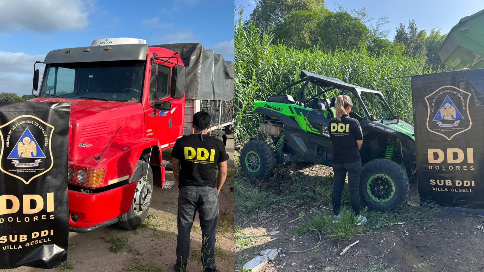 El camión y el UTV incautados durante el operativo en playa Pucará de Villa Gesell