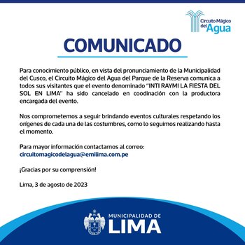 Comunicado de la Municipalidad de