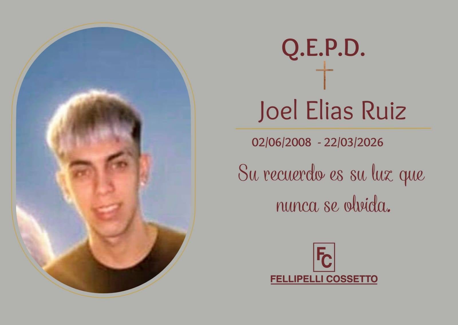 El homenaje póstumo a Joel Elias Ruiz, el adolescente asesinado a puñaladas en Rosario, cuya memoria se honra tras el crimen (Foto: Fellipelli Cossetto Funeraria )