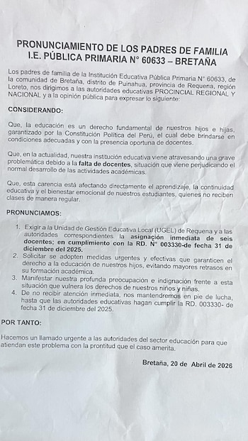Comunicado de padres de familia