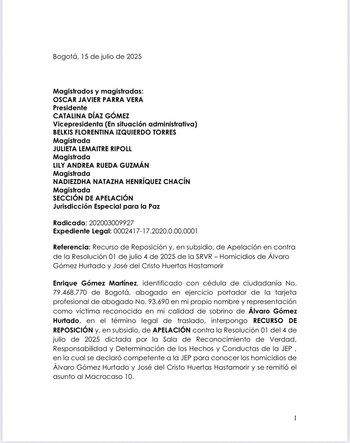 Según los reclamantes, la JEP