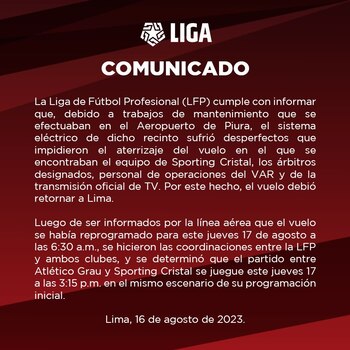 Comunicado de Liga 1 sobre