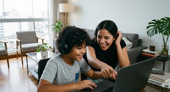 Una madre acompaña a su