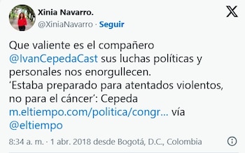 La difusión de mensajes en los que la funcionaria respaldó a Iván Cepeda Castro, citados por Semana, abrió una discusión pública sobre la confianza en decisiones judiciales cuando existen manifestaciones anteriores a favor de un contendiente - crédito captura de pantalla @XiniaNavarro / X