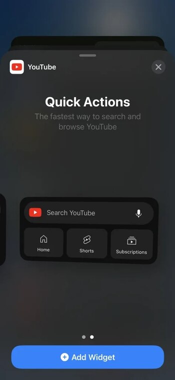Widget de YouTube en iOS