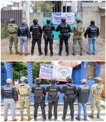 Parte de los inmuebles cateados por las autoridades en Oaxaca. Crédito: FGEO