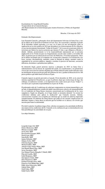 La carta de los eurodiputados